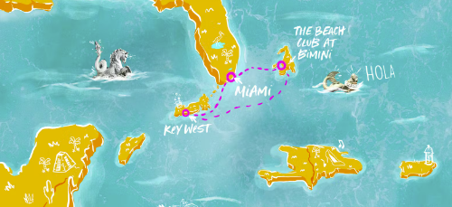 Cruise itinerary map: Miami, Key West, Bimini