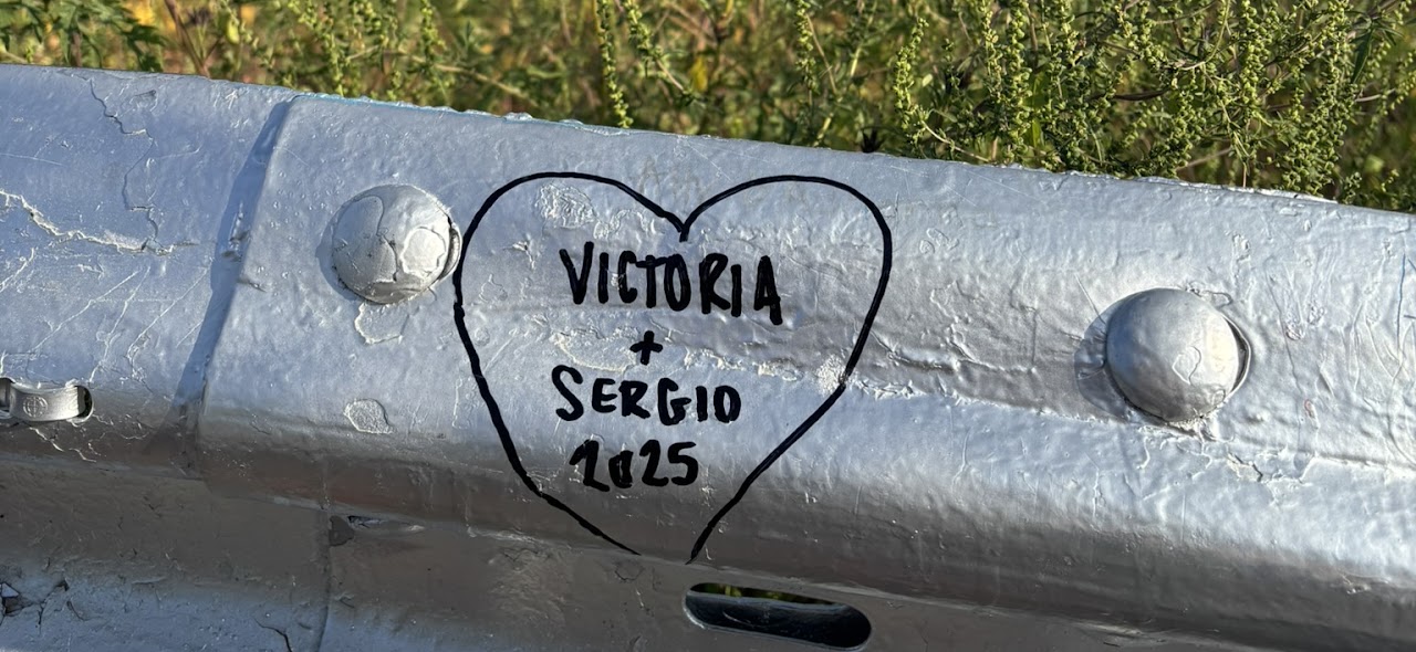 Victoria + Sergio carved into the overlook railing